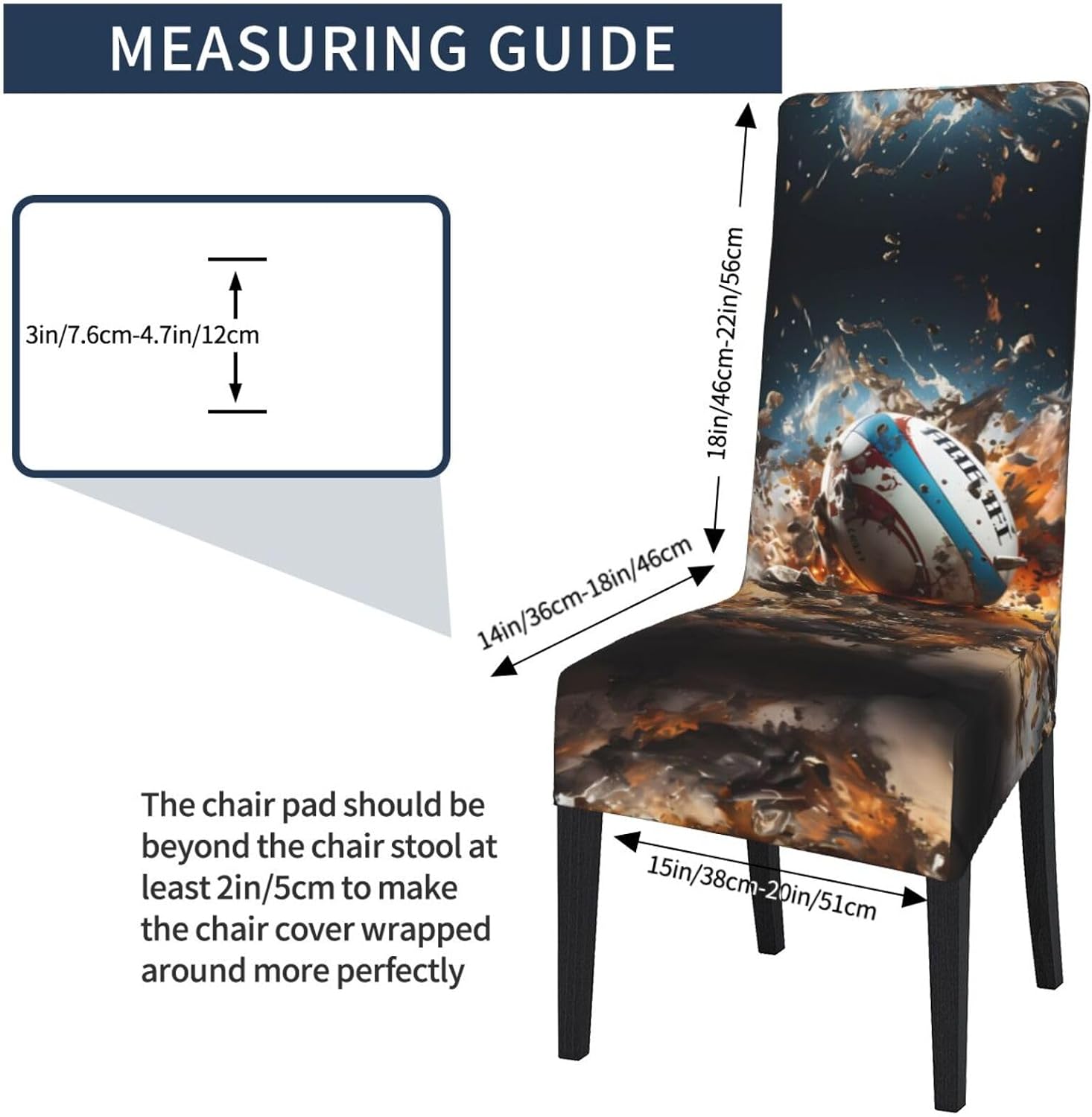 Rugby on Fire Prints Protection Cover for Dining Chair - Stretchable Chair Throw Covers for Dining Room, Hotel Event Party