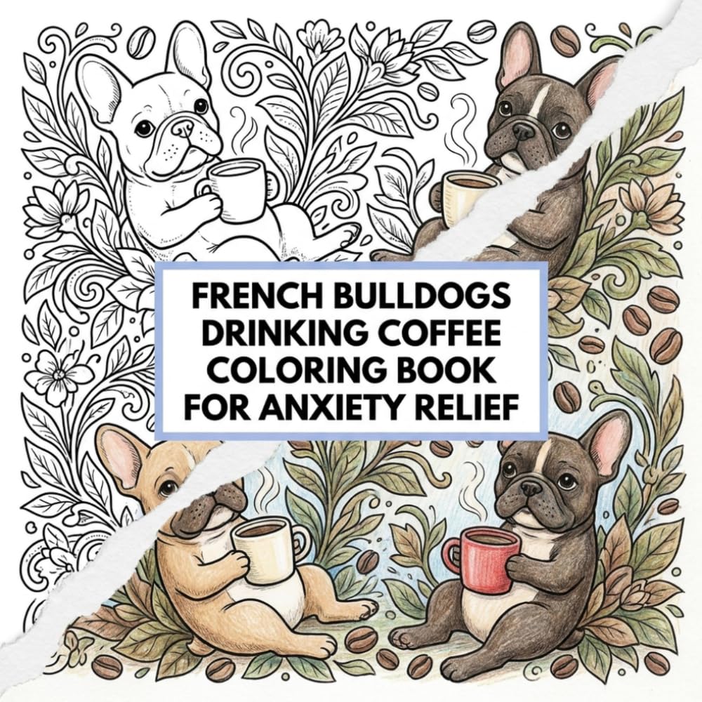 French Bulldogs Drinking Coffee Coloring Book for Anxiety Relief