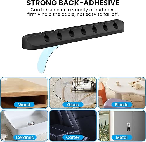 Miniatura 3 de AhaStyle Clips para cables, paquete de 3 soportes para cables, organizador de cables, autoadhesivo, para organizar el escritorio, cable USB, mesita