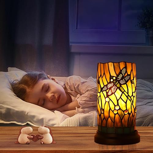 Miniatura 3 de Lámpara de mesa estilo Tiffany para dormitorio, mesita de noche, mesita de noche, lámpara de noche, luz de fiesta, hecha a mano, Art Home Deco
