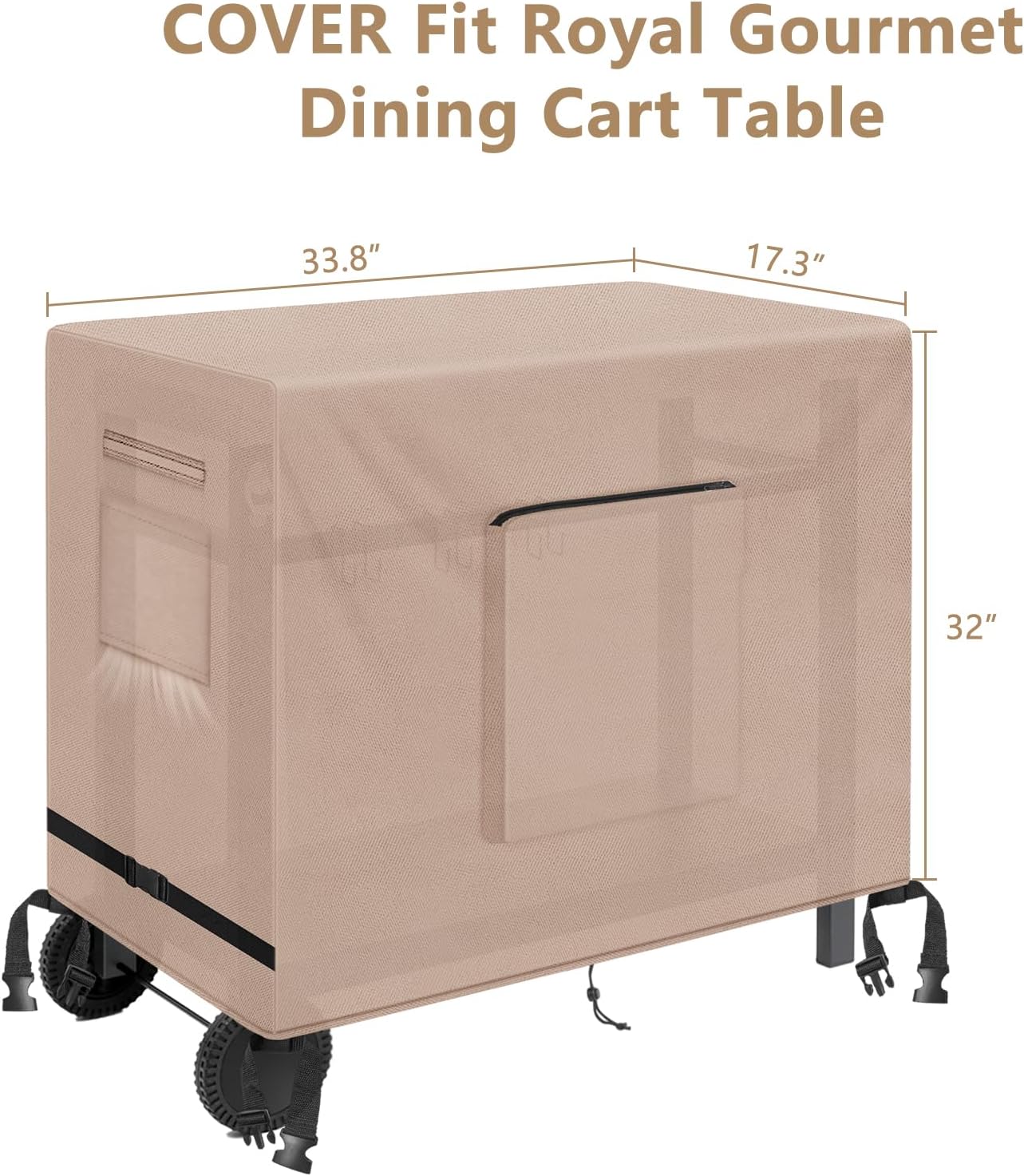 Kovshuiwe Outdoor Table Casing for 33.8 Inch Keter Unity XL Portable Outdoor Table, Bar Cart Cover for 33.8 inch Worktable, Waterproof Patio Dining Cart Cover-33.8" L x 17.3" W x 32" H, Khaki