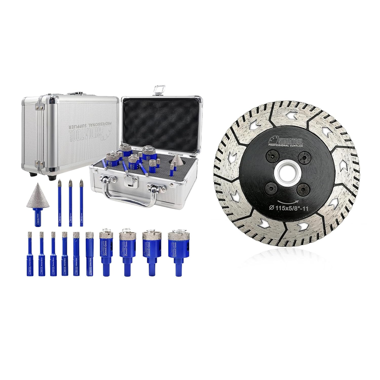 SHDIATOOL Diamond Drill Core Bits Kits, Hole Saw Sets with Triangle Shank for Drilling Porcelain Tile Marble Ceramic Granite on Drill Machine 14pcs（6/6/6/8/10/12/20/25/28/32mm/1-3/8/6/6/6mm）