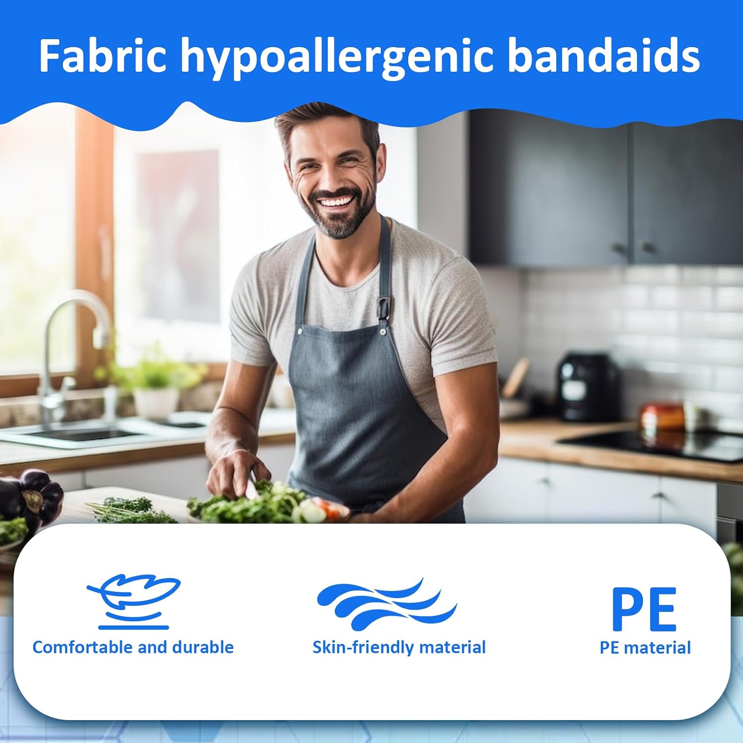 400 PCS Blue Detectable Food Service Bandaids, PE Fingertip Bandages Bulk, Waterproof Bandaid Flexible Fabric with Non-Stick Pad Latex Free, Essential for Catering First aid (1" X 3",Rectangle)