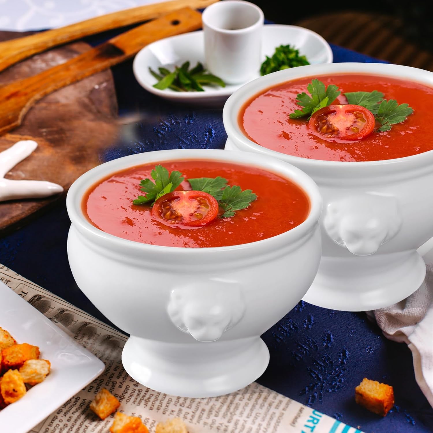 Cinf Ceramic 20 oz Set of 2 Lion Head Porcelain Soup Bowls White Christmas Gifts Microwave Safe Soup and Fruit Home Kitchen