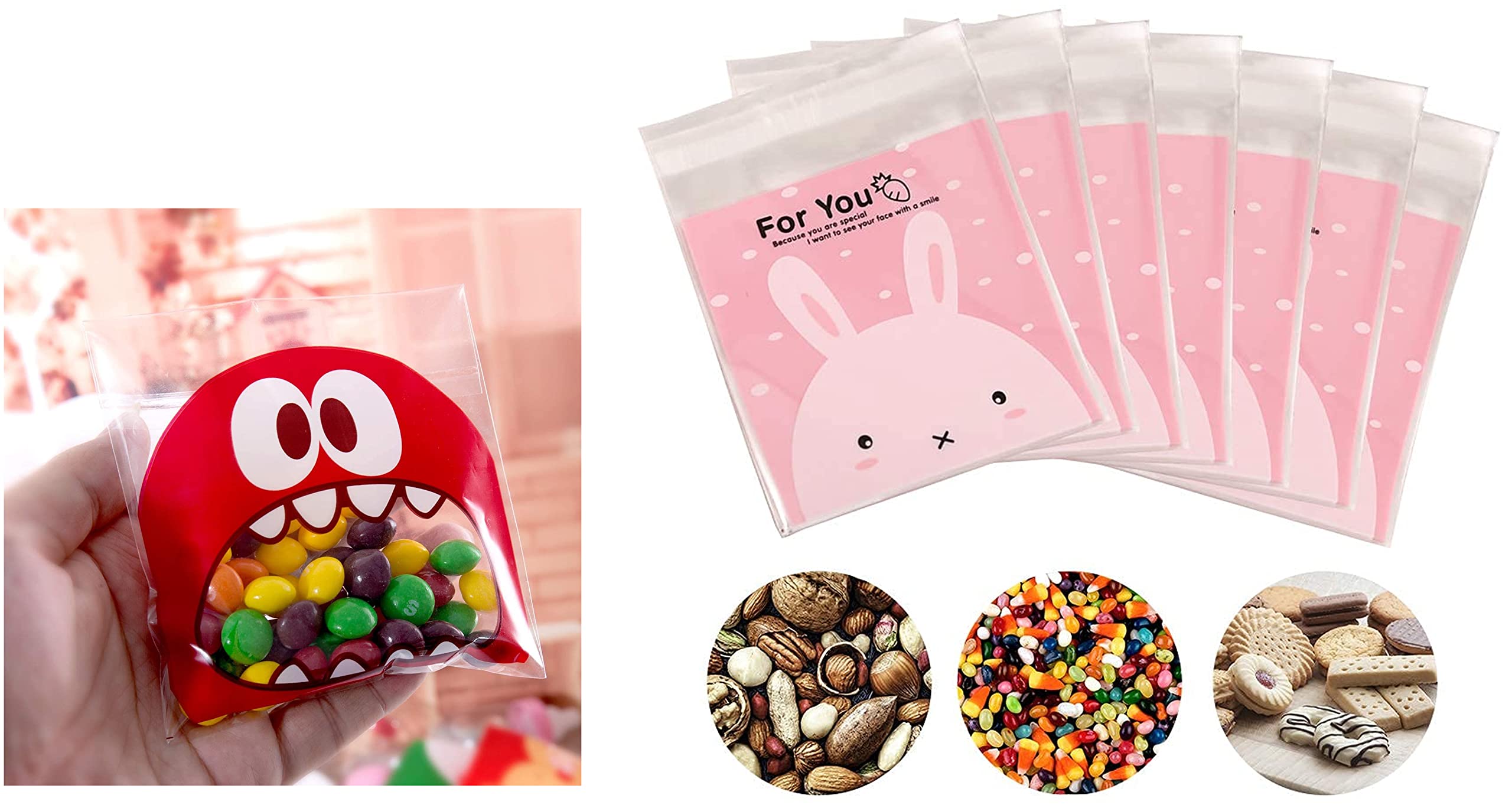 Chocozone Pack of 100 Self Adhesive Guddy Polyvinylchloride Bags & Pack of 100 Self Adhesive Guddy Bags, Red, 3.9 Inch, 5.11 Inch