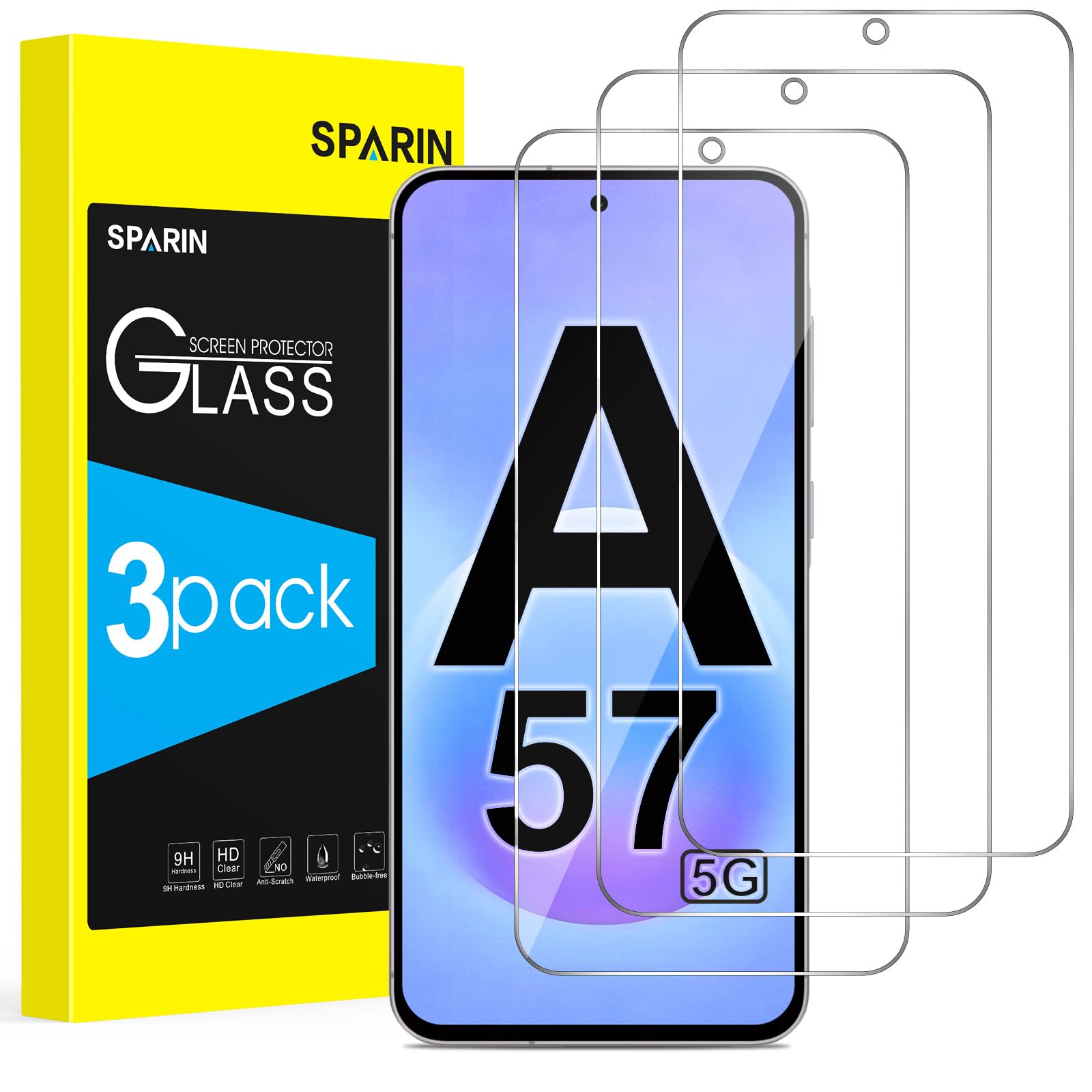 SPARIN 3 Stück für Samsung Galaxy A57 5G Panzer Schutz Glas, HD-Klar, Kratzfest Schutzfolie, 6,6 Zoll, 9H Härte Ultrabeständig