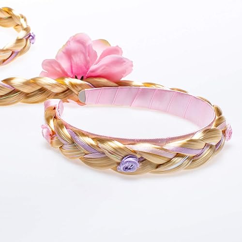 Miniatura 3 de Party Chili Peluca larga de princesa de 29 pulgadas, pelucas trenzadas para niñas, accesorios de vestir de princesa (diadema de rapunzel)