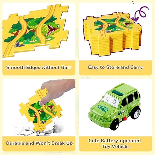 Miniatura 5 de XAZASTOV Rompecabezas de piso de plástico para niños de 3 a 5 años, juego de rompecabezas de pista de coche, juguetes educativos Montessori para