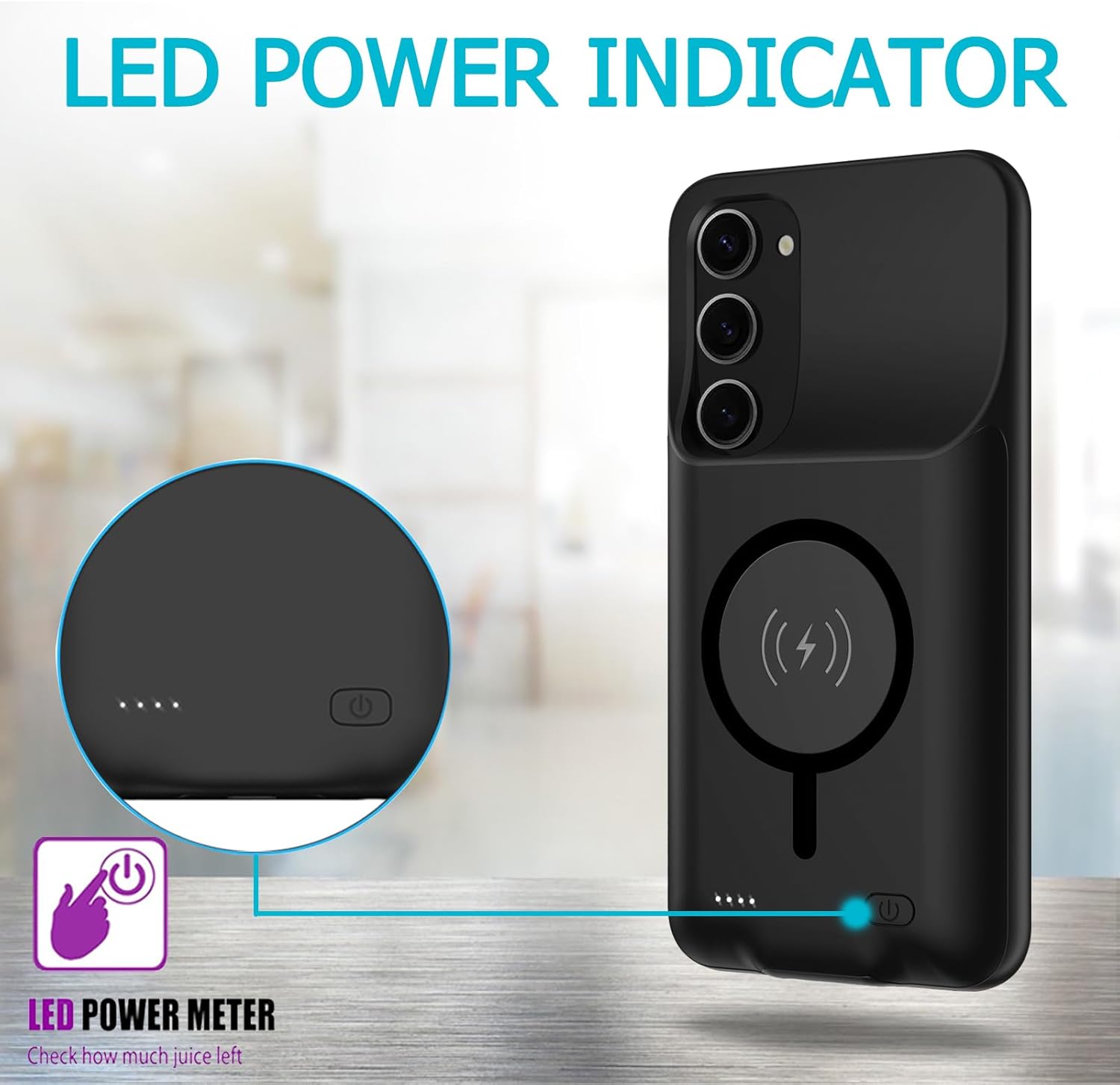 Battery Case for Galaxy S23,[10000mAh] High Capacity Rechargeable Portable Protective Extended Charger Cover Compatible with Galaxy S23 (6.1 inch) Wireless Charging Case with Screen Protector-Black