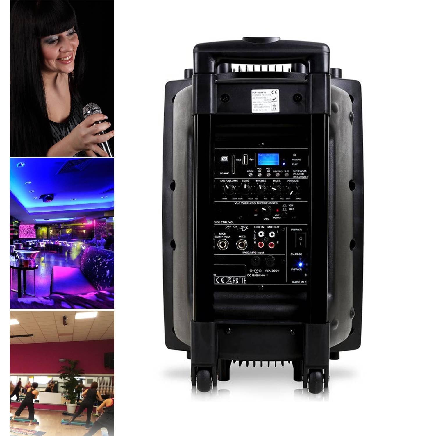 Ibiza Sound Enceinte Sono Portable 15" 800W Batterie Bluetooth Karaoké 3 Micros VHF Main Tête, Support Pied