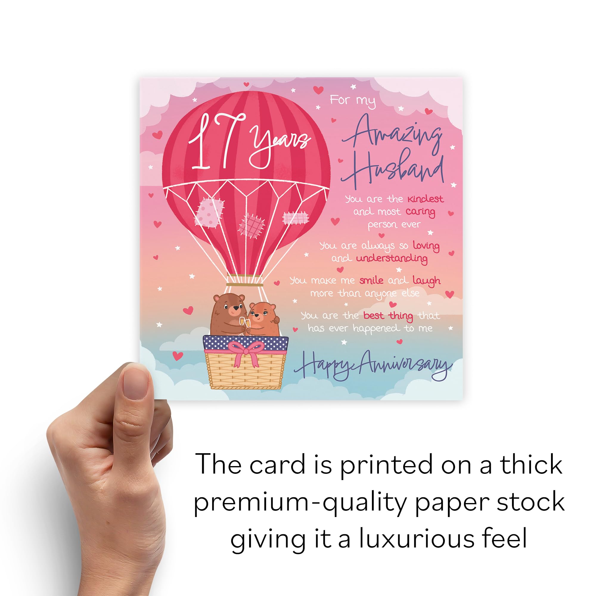 Hunts England, Husband 17th Anniversary Poem Card, Love Is In The Air, Beautiful Love Verse, Cute Bears - Image 3