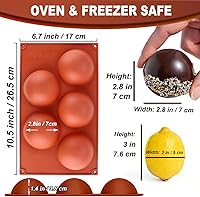 Vista 6 de Paquete de 3 moldes de silicona extra grandes de 5 cavidades, molde de media esfera antiadherente para hacer bombas de chocolate caliente de gran