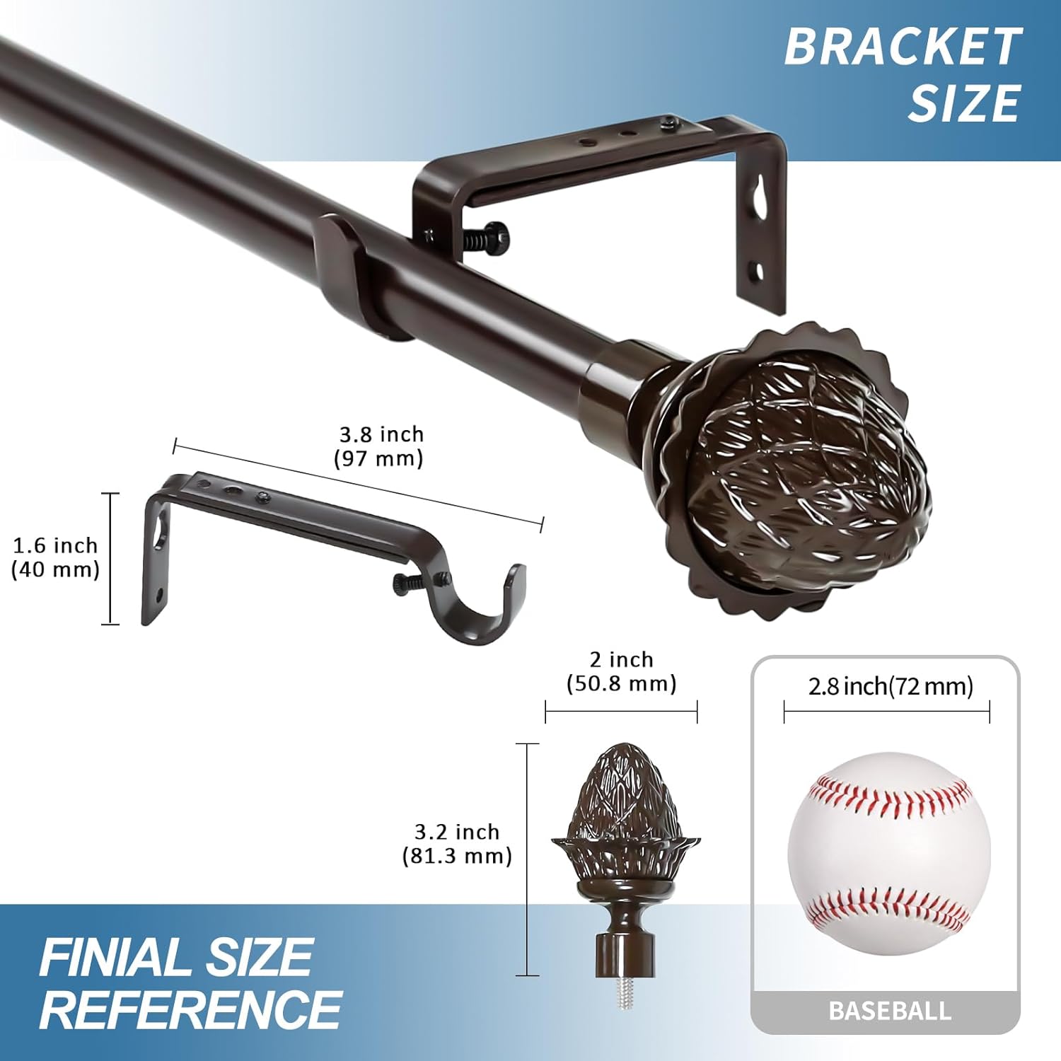 Urbanest Adjustable Artichoke Finial Curtain Drapery Rod Set, 5/8-inch (Bronze, 84"-120")