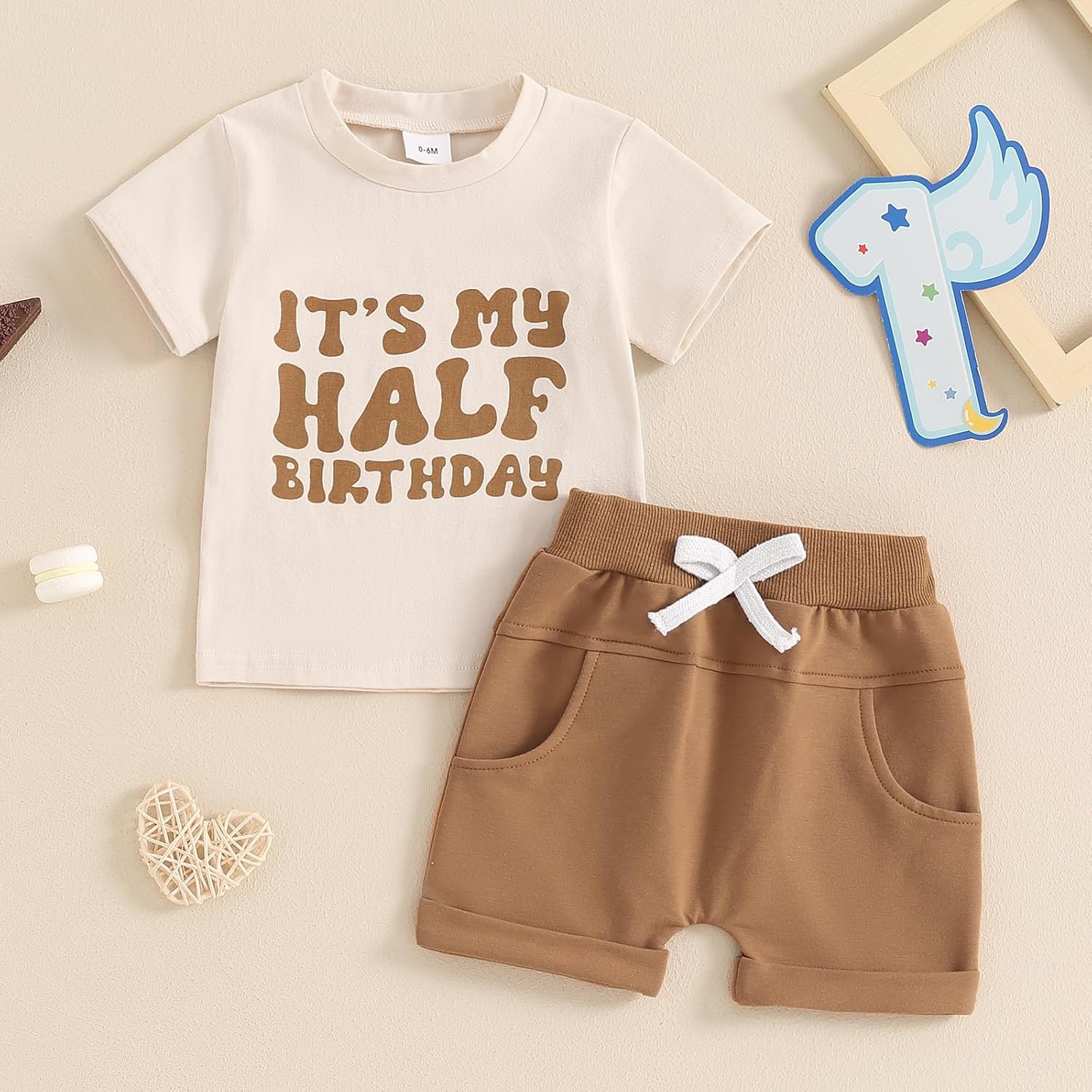Kayotuas Toddler Baby Boy First Birthday Outfit Letter Print Short Sleeve T Shirt Top and Solid Shorts 2 Piece Summer Clothes