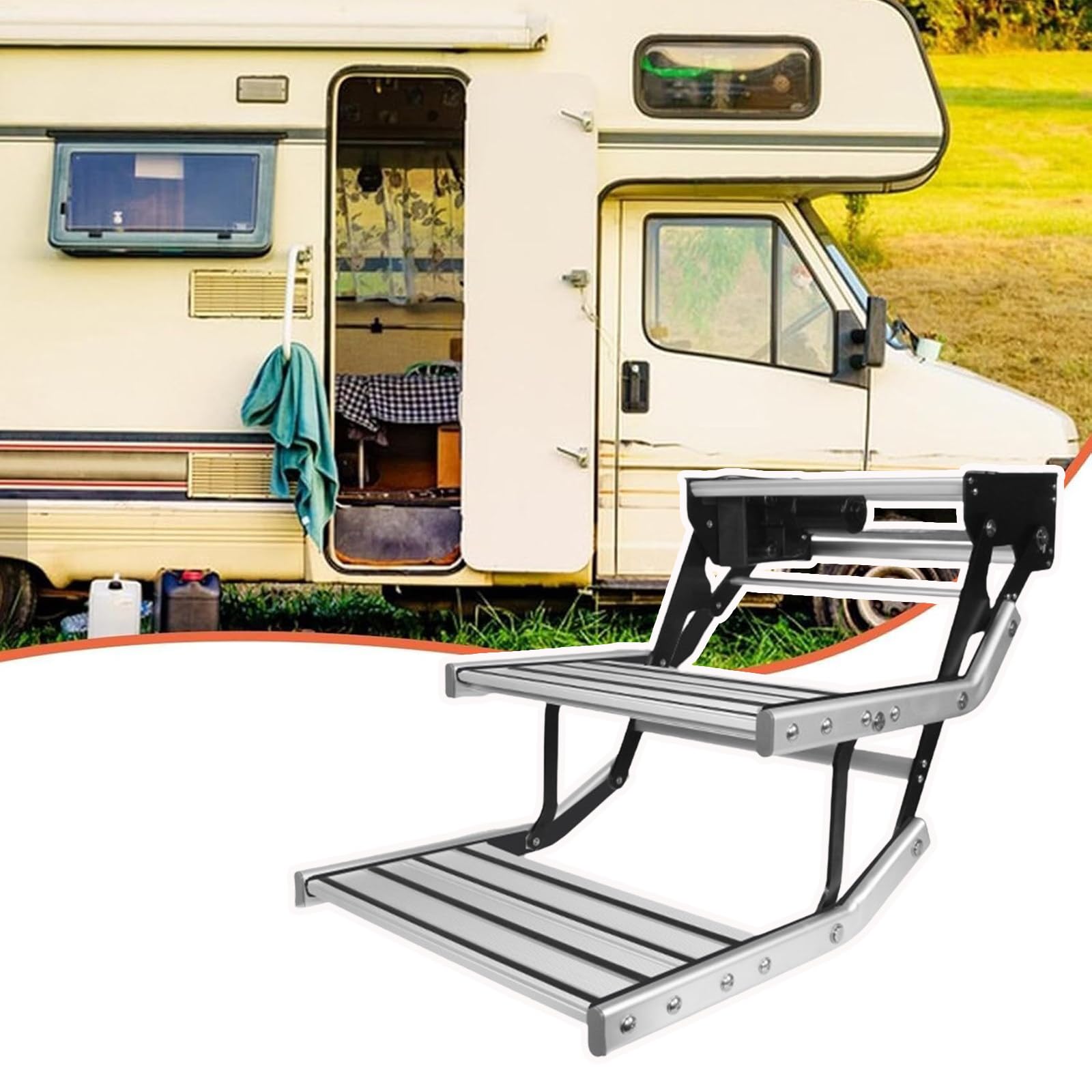 WIANQIAN Camper Entry Steps, Telescopic Folding RV Entry Stair, Single Double Layer RV Step, 12V Lighting Voltage, LED Light, For Rv Campervan Motorhome Rv Travel Trailer Double-layerelectric