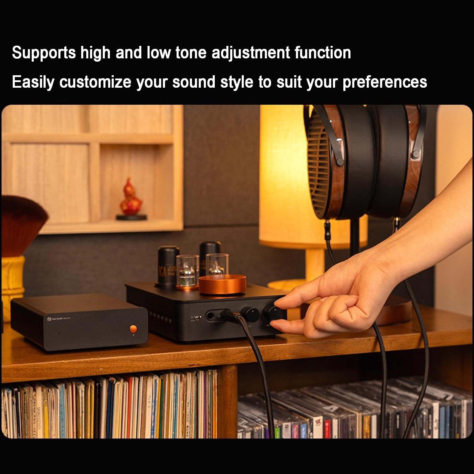Amplificador de Auriculares de válvulas de Alta fidelidad, preamplificador de Clase A con Control de Tono, válvulas de vacío 5654W*2 y 6AC7*2, Conectores de 3,5 mm y 6,35 mm (A)