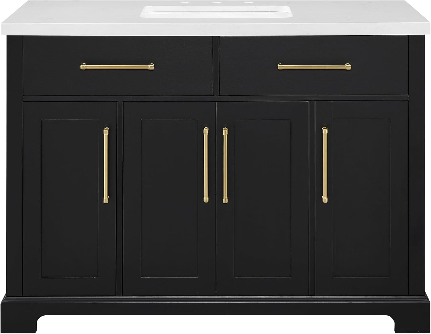 Clara Black 48-Inch Single Bathroom Vanity with Sink, Wood Shaker Door Cabinet with Adjustable Shelves, Nickel and Gold Handles, Pre-Drilled White Stone Top, Freestanding, Fully Assembled