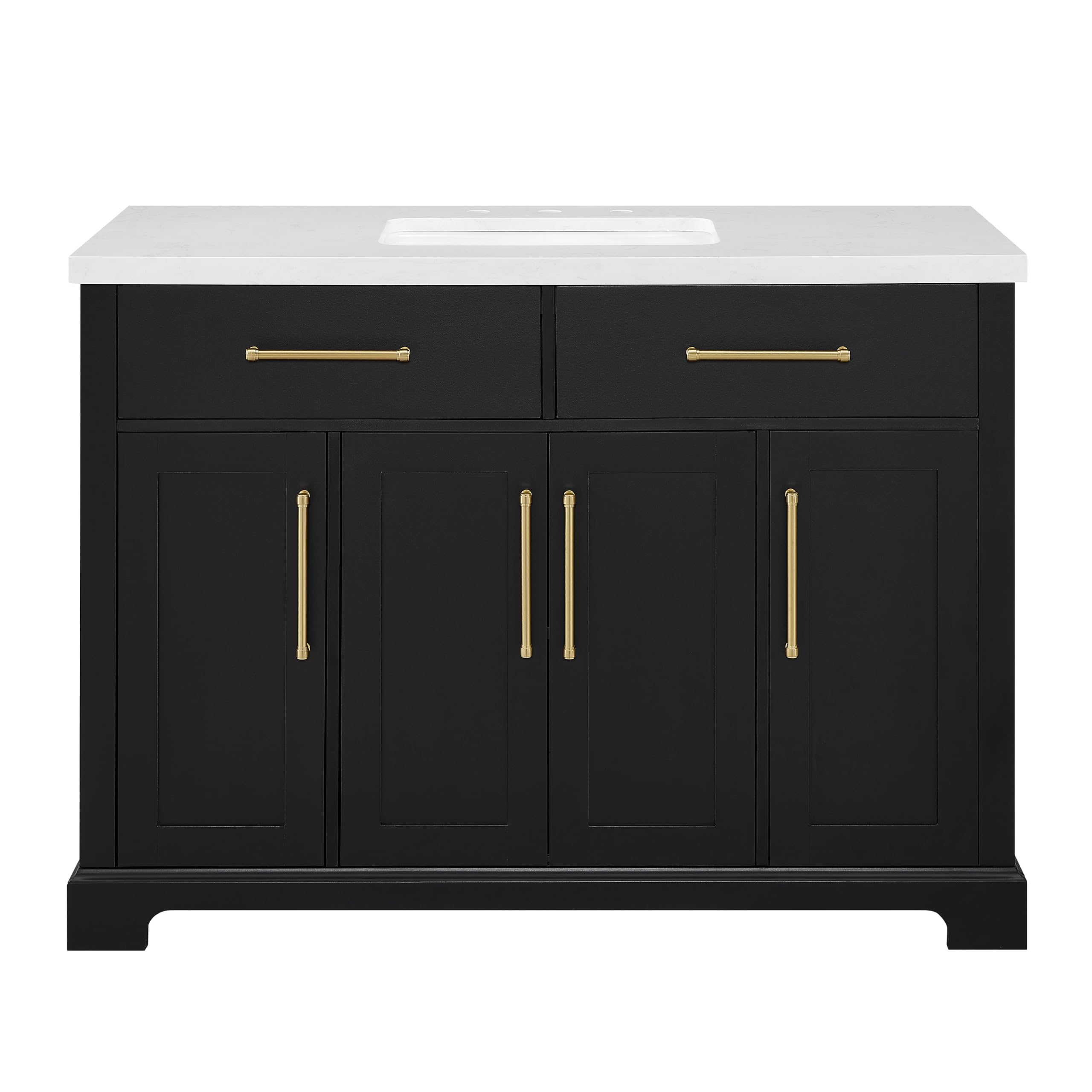 Clara Black 48-Inch Single Bathroom Vanity with Sink, Wood Shaker Door Cabinet with Adjustable Shelves, Nickel and Gold Handles, Pre-Drilled White