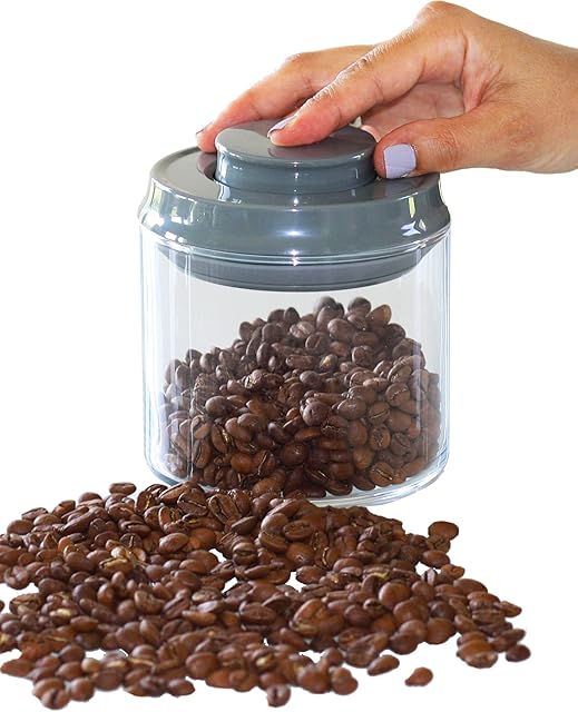 Airtight Glass Coffee Canister, Glass storage Jar for Ground Coffee, Cereal, Nuts and Spices  Vacuum Lid Coffee Canister for Long Storage made of Recycled Glass  0.7 Litre - Grey (Zestt Grey 10)