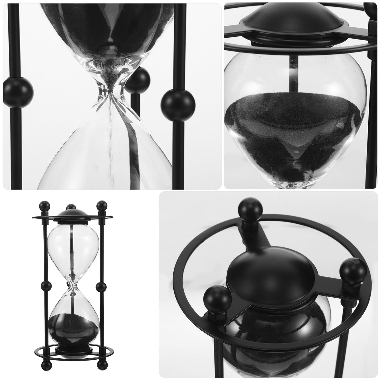 Temporizador de Reloj de Arena Retro Negro 15 Minutos de Hierro | Vidrio Preciso, Portátil y Ligero, para Oficina en Casa y Entornos Religiosos