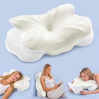 Sweetcrispy Almohada cervical cervical para dormir, almohada ergonómica de espuma viscoelástica para dolor de cuello y hombros, almohada de apoyo de contorno para personas que duermen de lado, espalda | Cooling Silk Cover, Washable Pillowcase, Neck Support for Side Back Stomach Sleepers, White