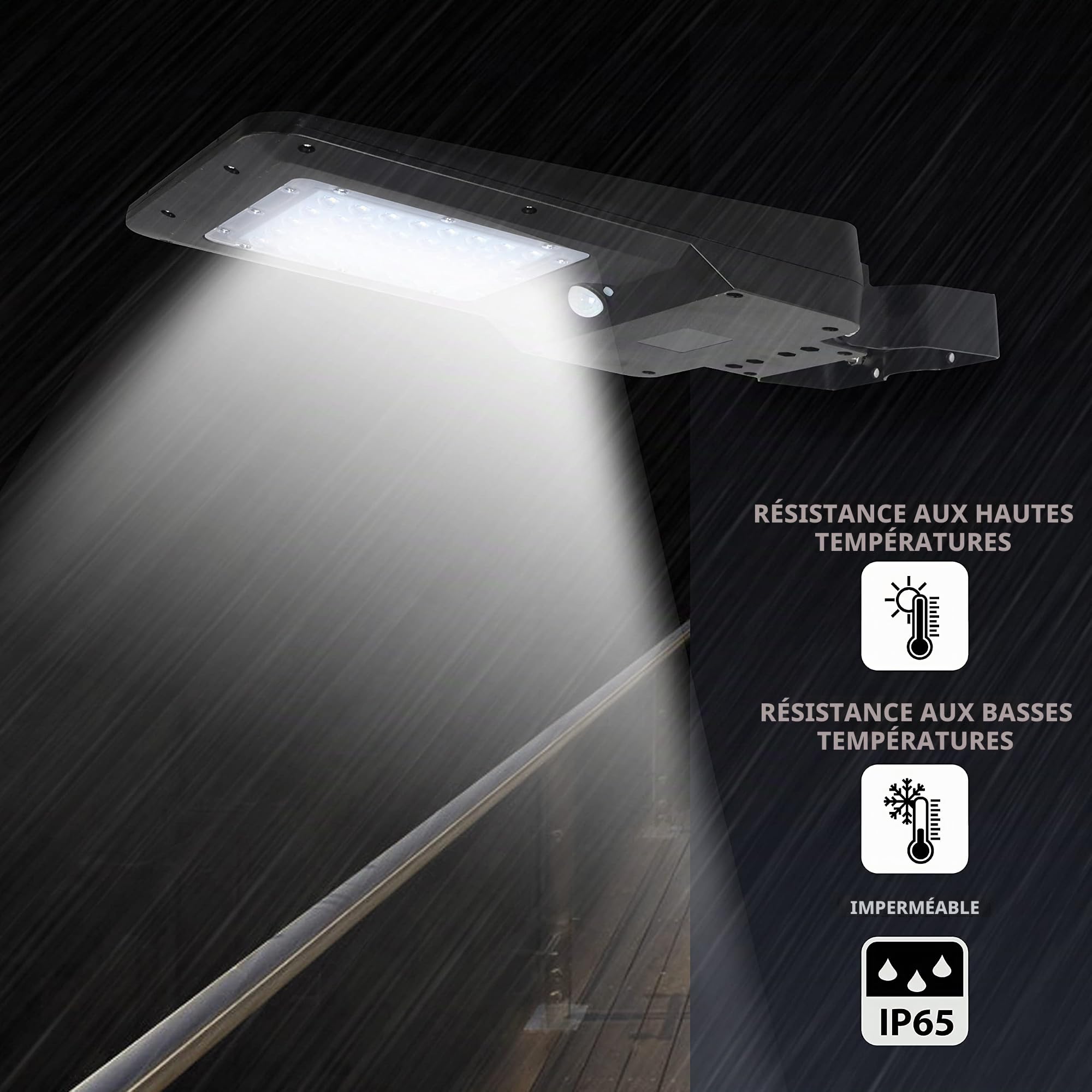 Velamp CRUISER : lampadaire à charge solaire 15W (1600lm) avec détecteur de mouvement