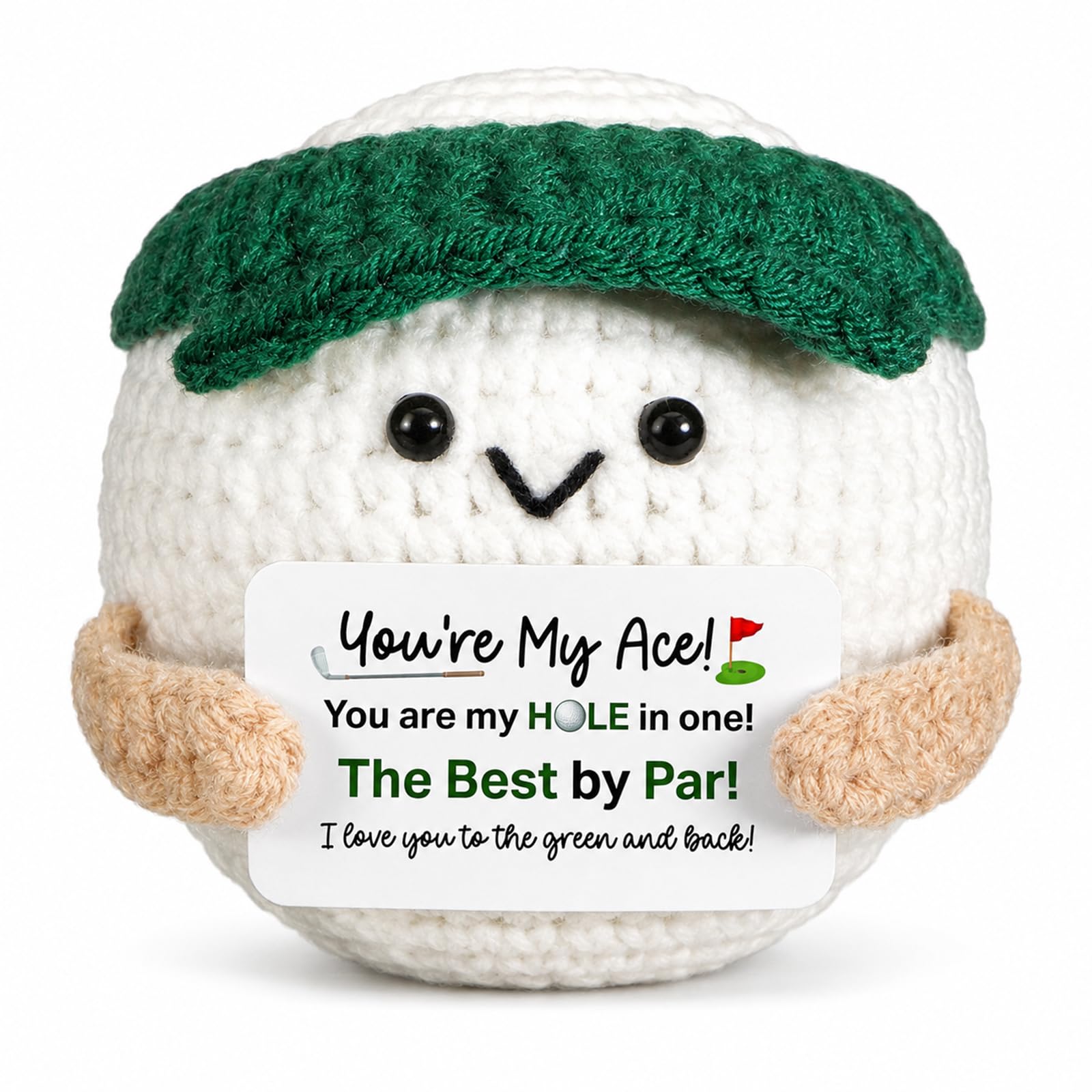 Pragma Positive Crochet Golf Gifts, Handmade Knitted Capped Golf Ball, Emotional Support Plush Gift for Golfers, Funny Desk Decor, Ideal Birthday Fathers Day from Daughter Son