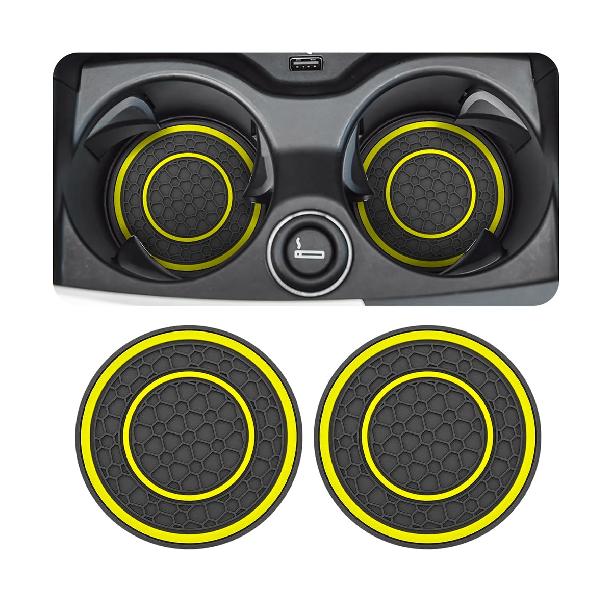 Osilly 2PCS 2.75 Inch Silicone Anti-Dust Cup Holder Coasters, Yellow