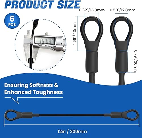 Miniatura 2 de Cerradura de cable de seguridad de 12 pulgadas con bucles, cable de seguridad de acero inoxidable resistente de 0.197 in de diámetro, cable de