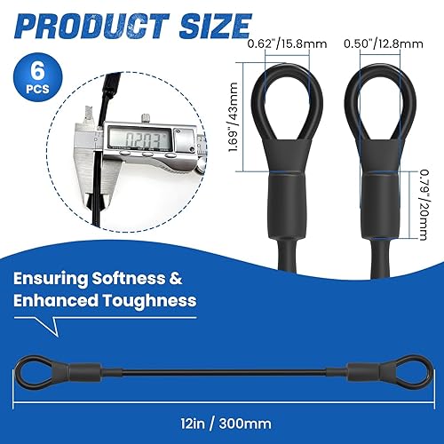 Miniatura 2 de Cerradura de cable de seguridad de 12 pulgadas con bucles, cable de seguridad de acero inoxidable resistente de 0.197 in de diámetro, cable