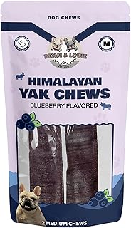 Yak Chews for Dogs, Himalayan Yak Chews Blueberry Flavored for Medium & Large Dogs, 2 Count, (Medium, Blueberry)