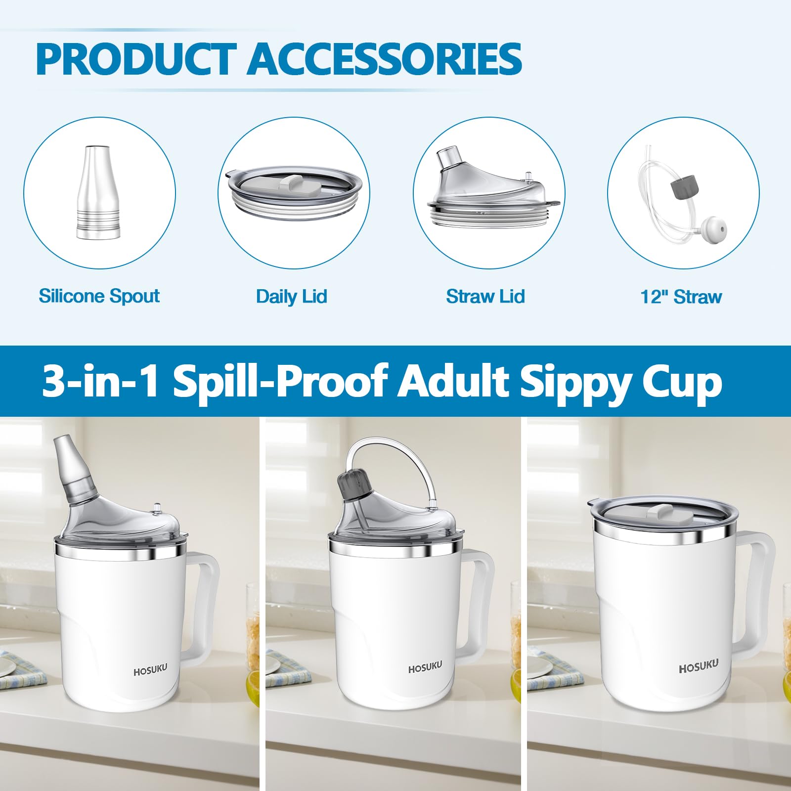 Vasos para adultos a prueba de derrames, juego de vasos para adultos de 13.5 onzas, vasos a prueba de derrames para adultos, ideales para parejas o padres, perfecto para agua, leche y sopa