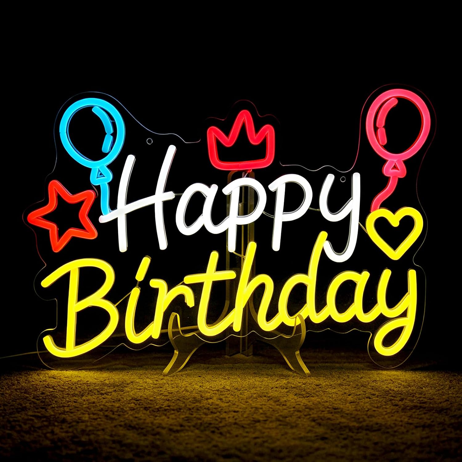 Happy Birthday Neon Sign Light up Sign for Wall Decor and Backdrop, Led Neon Signs Banner with 10-Level Brightness Dimmable Switch for Birthday Decorations,Power by USB（16.4'' X 12.6'')