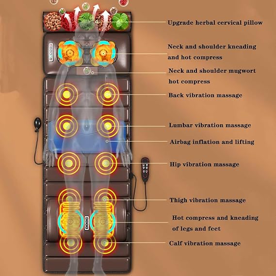Full Body Massage Mat with Heat,10 Vibrating Nodes Full Body Massage Bed with Adjustable Pillows Heating Pads,Back Massage Chair Pad for Neck and Back Muscle Relaxation