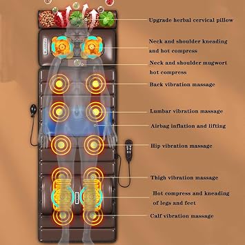 Full Body Massage Mat with Heat,10 Vibrating Nodes Full Body Massage Bed with Adjustable Pillows Heating Pads,Back Massage Chair Pad for Neck and Back Muscle Relaxation