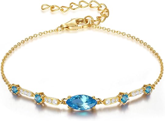E Birthstone Bracelets 5A CZ REAL 18K White/Yellow Gold Plated 925 Sterling Silver Charm Chain Link Bracelet - Birthday Gift for Women Wife Mom Daughter Girlfriend