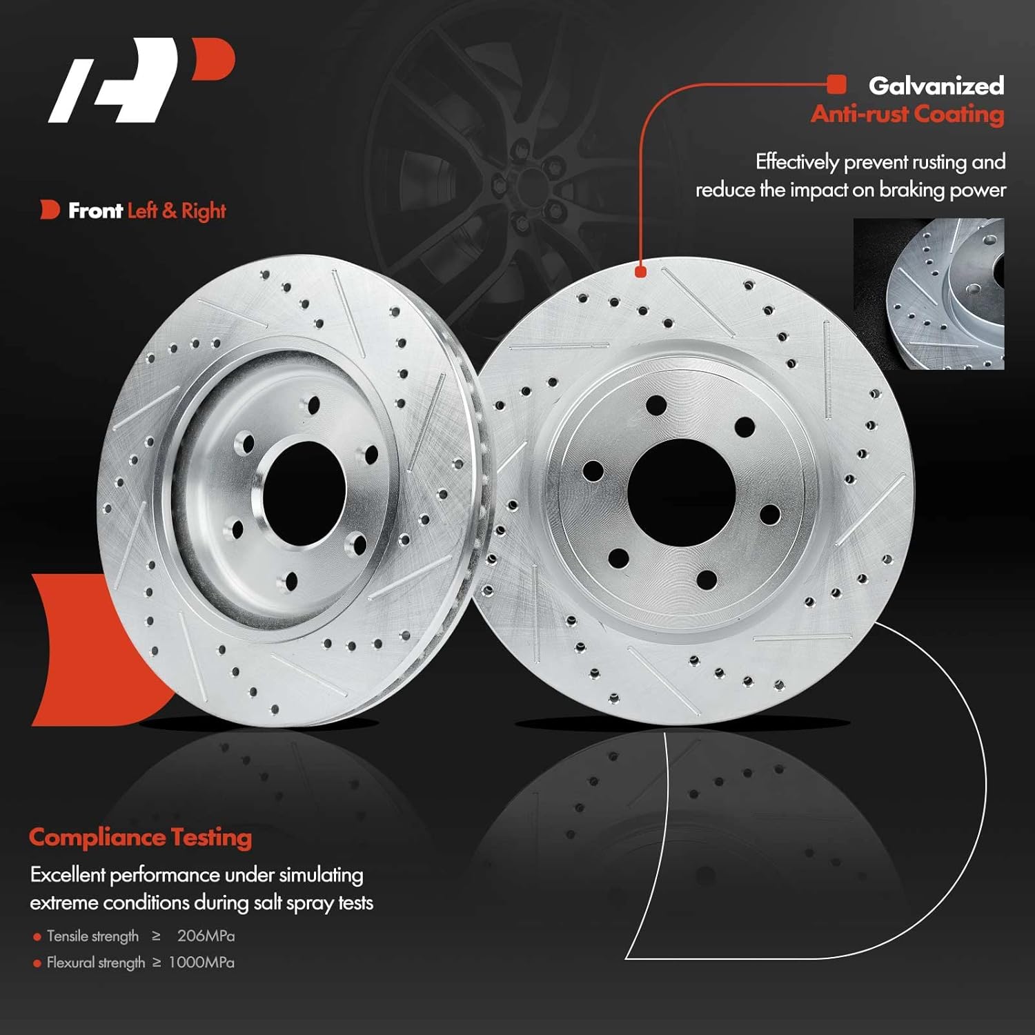 A-Premium Front & Rear Drilled and Slotted Disc Brake Rotors + Ceramic Pads Kit Compatible with Select Nissan and Suzuki Models - Frontier 2005-2019, Xterra 2005-2015, Equator 2009-2012, 12-PC Set