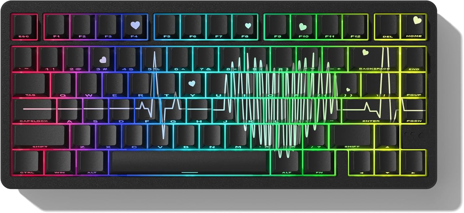Cherry Profile Custom Keycaps, Heart Design PBT Keycap Set with Dye Sublimation, Side Printed Key Caps Suitable for Cherry Gateron MX Switches Mechanical Keyboard & 130 pcs - Black