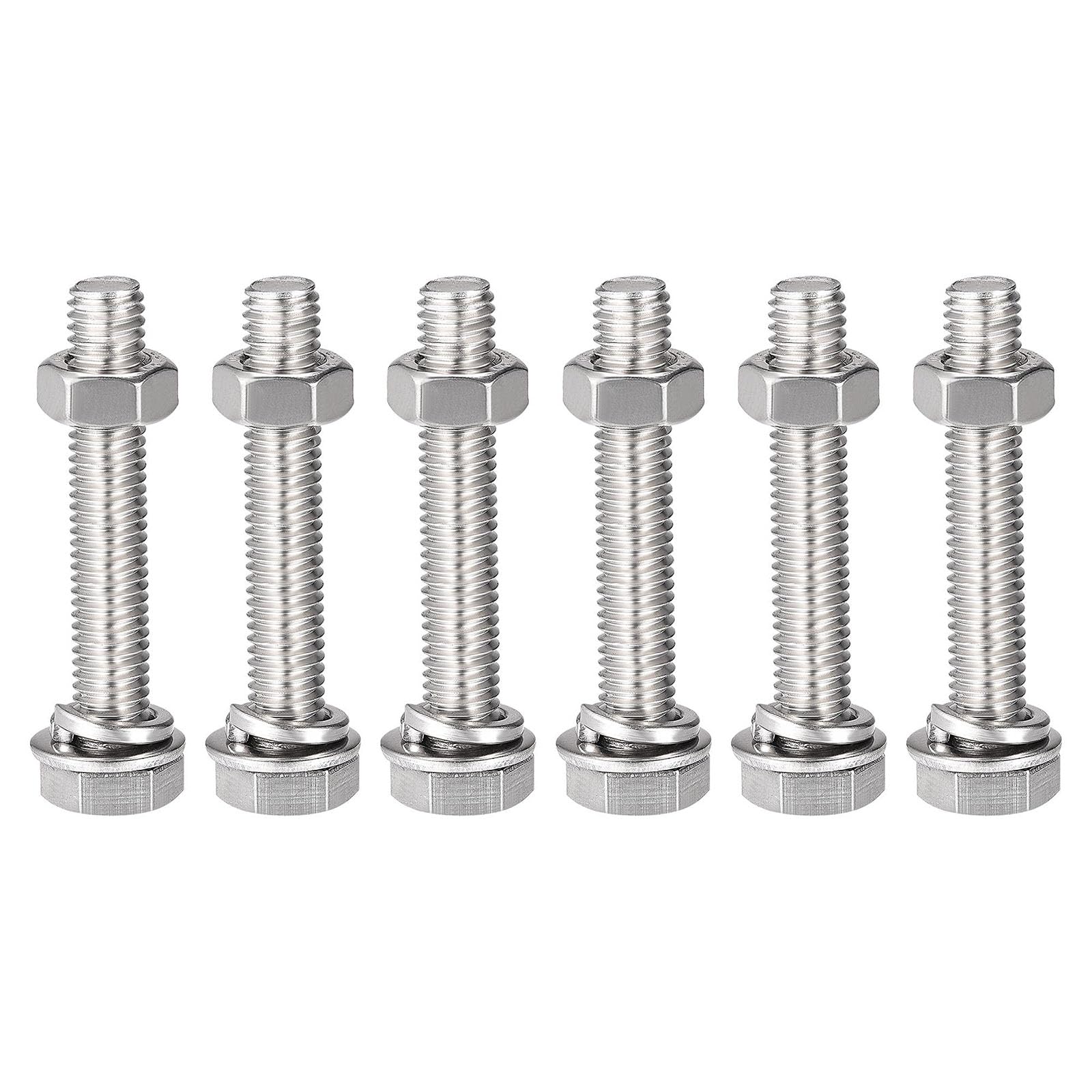 TOP-VIGOR 6Pcs M8 x 45mm Hex Head Screws Bolts, Nuts, Flat & Lock Washers Kits