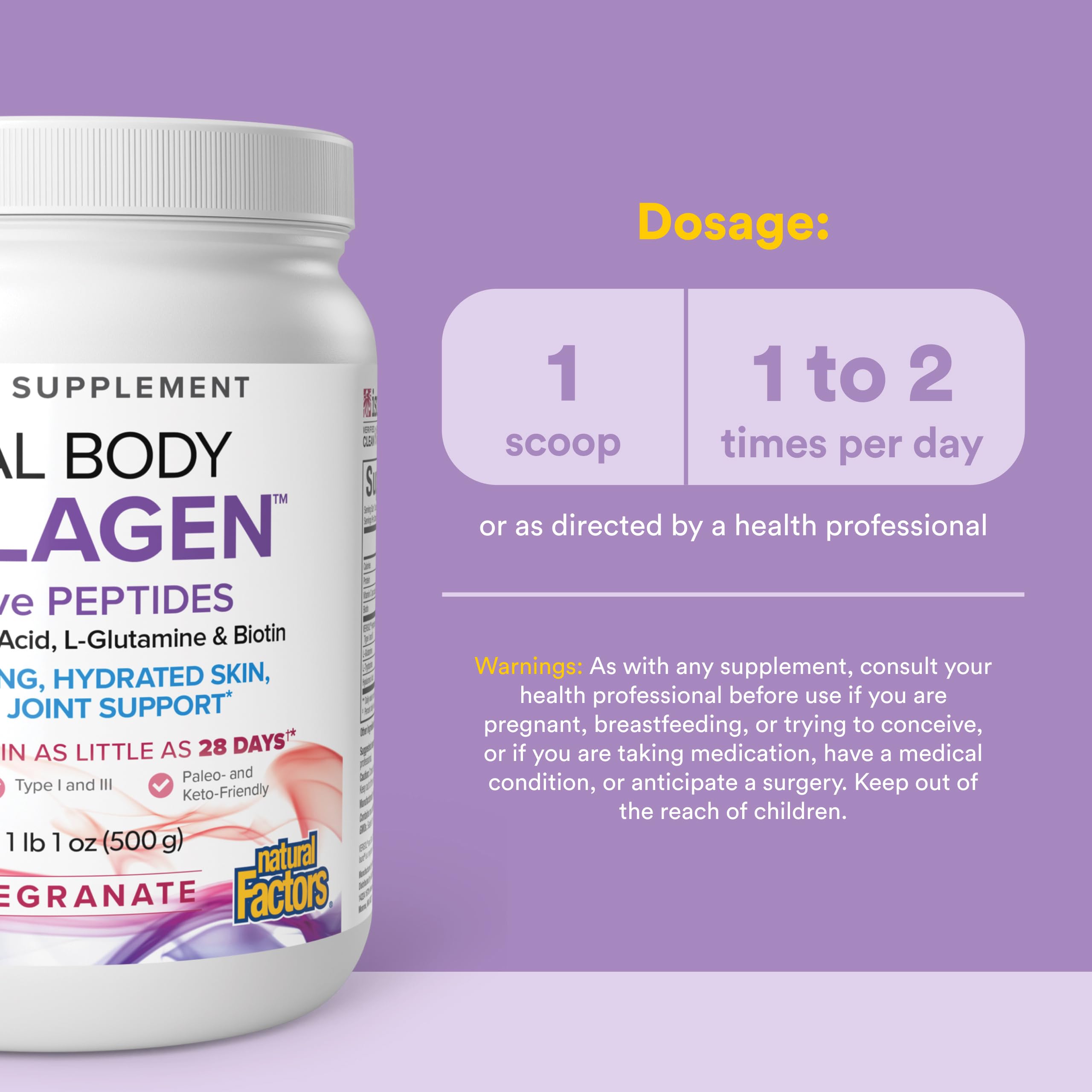 Total Body Collagen Peptides Powder Supplement, Pomegranate, 500 g — Amazon image 3