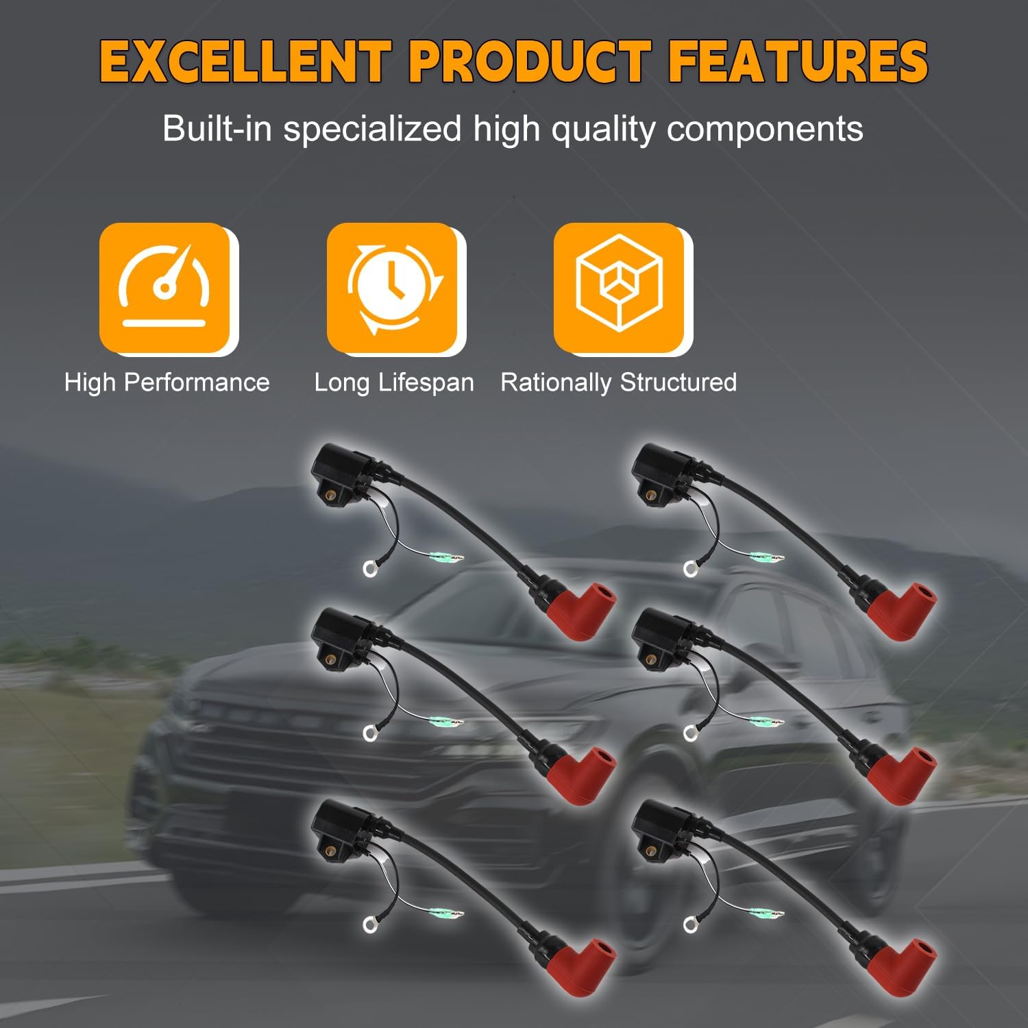 PANGOLIN 6PCS 6R3-85570-01-00 6R3-85570-00-00 Heavy Duty Ignition Coil Compatiable with Yamaha Outboard 100HP 115HP 130HP 140HP 150HP 175HP 200HP 225HP 2-Stroke Engine