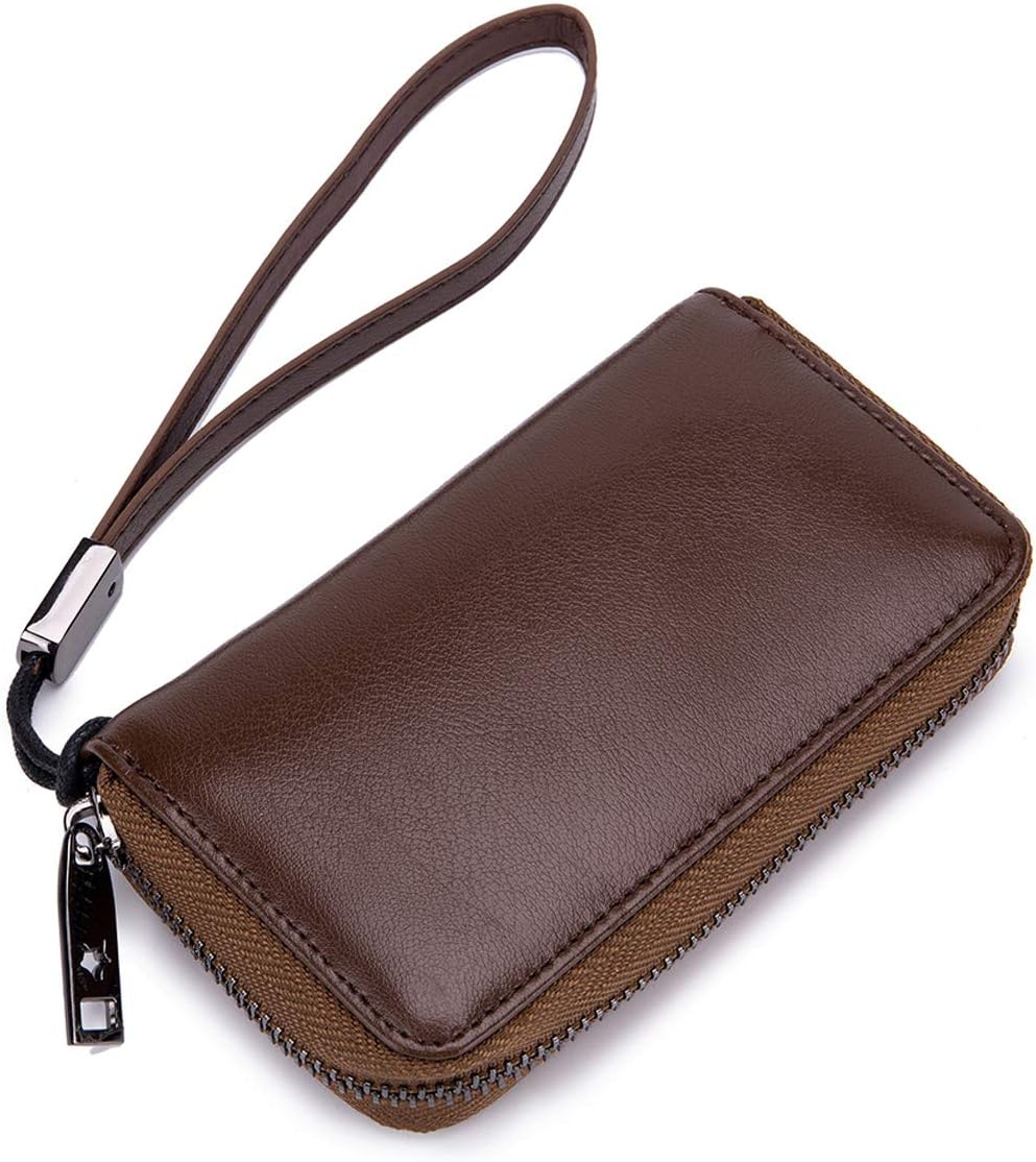 Key Case Unisex Leather Car Keychain Key Holder Bag Wallet Cover with Wristlet Credit Card Holder (Brown)