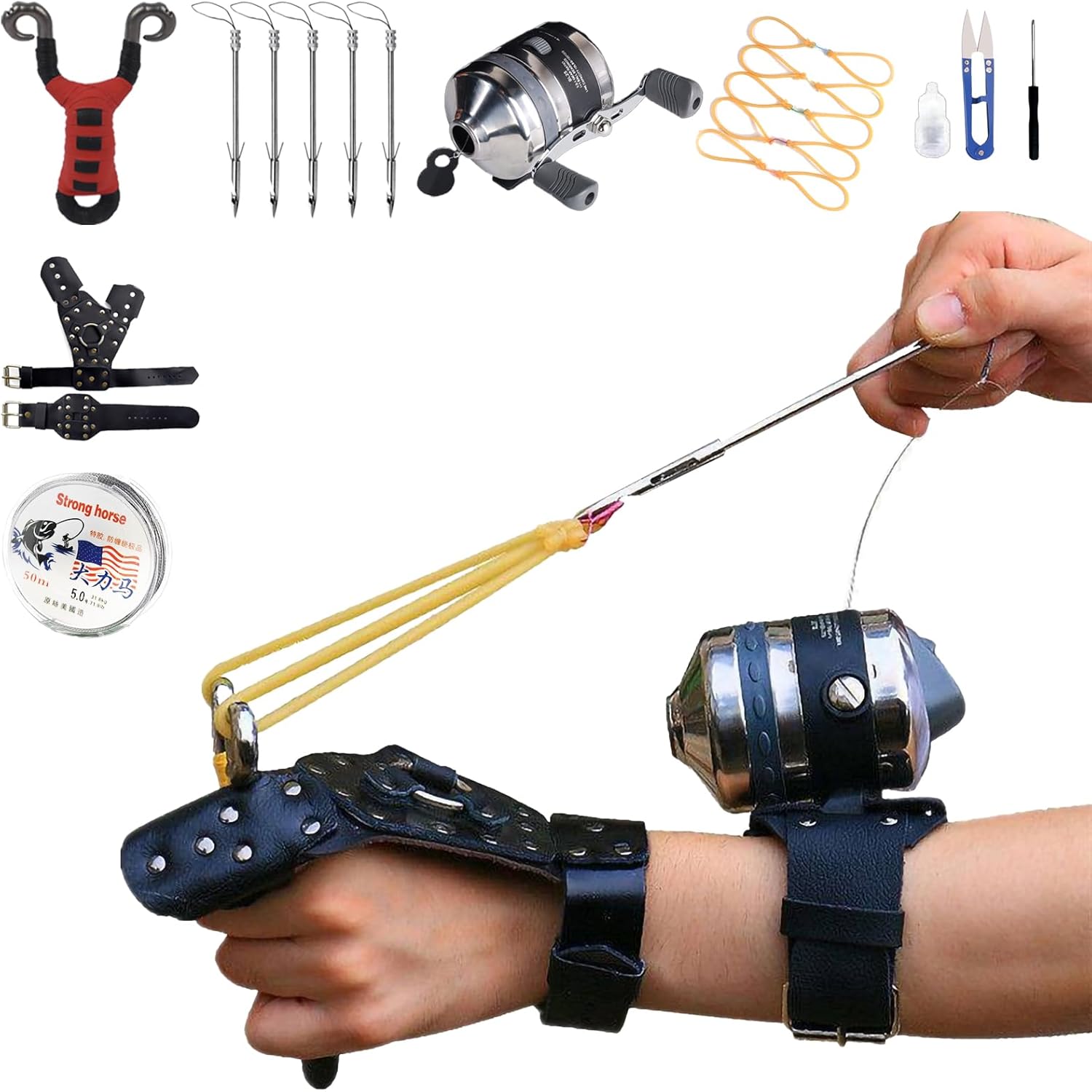 Fishing Slingshot with Reel and Fish Darts for Outdoor Sports Hunting Competition Versatile Suitable for Left and Right Handed