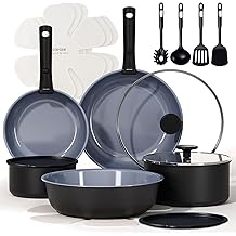 CAROTE 19PCS Ceramic Cookware Sets, Black and Gray, Pots and Pans Set Non Stick Non Toxic, Induction Cookware, Kitchen Cookware Sets, Pots Set for Healthy Cooking