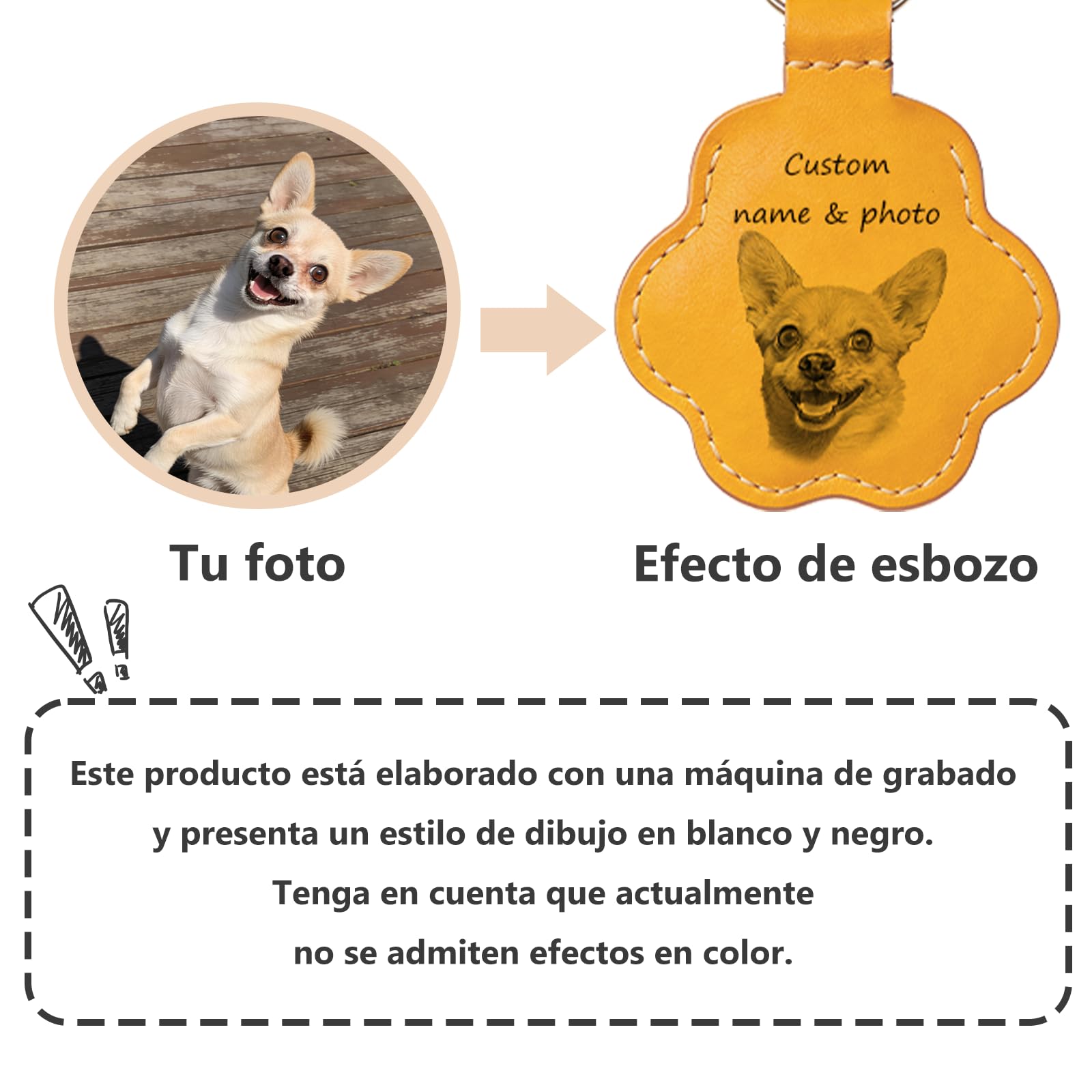 Regalo Conmemorativo Personalizado para Mascotas, Llavero con Foto y Nombre, Porta-Pelos, Piel Grabada para la Pérdida de Perro o Gato, Regalo para Amantes de los Animales
