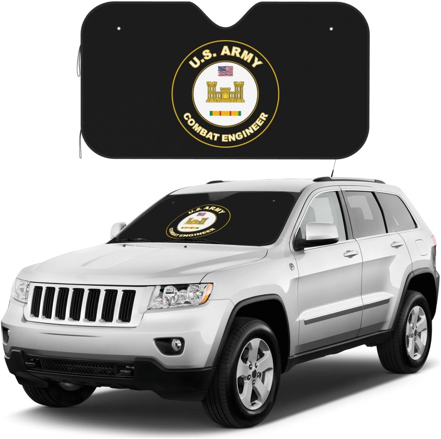Us Mos 12b Combat Engineer Vietnam Service Combat Veteran Foldable Car Windshield Sunshade Blocks Heat and Sun Glare Uv Rays