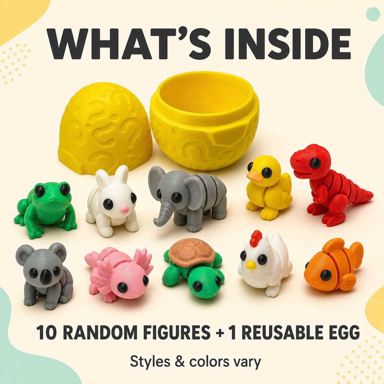 Pocket Pals Mystery Egg with 10 Random Mini 3D-Printed Animal and Fantasy Figures, Reusable Surprise Egg, Articulated Fidget Collectibles and Desk Companions image 2