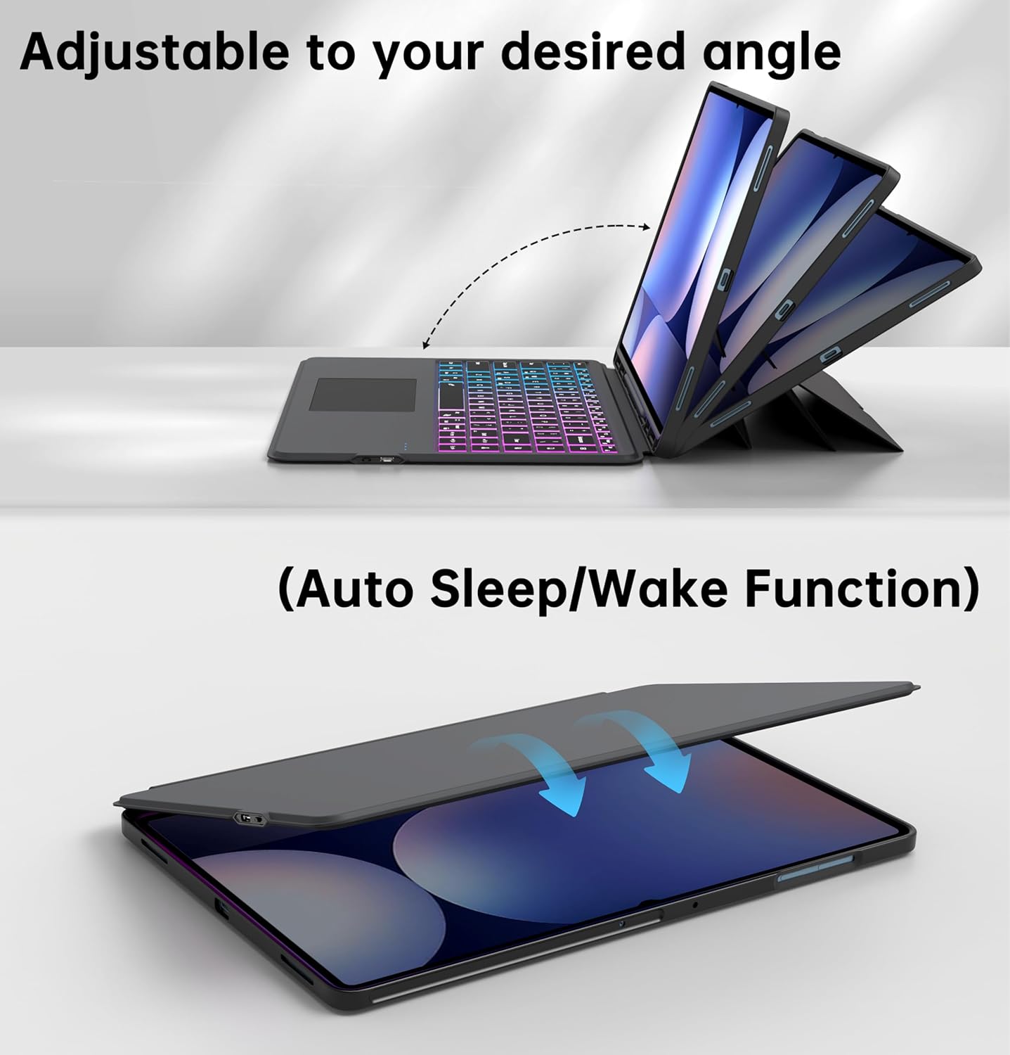 for Samsung Galaxy Tab S11 Ultra/S10 Ultra/S9 Ultra/S8 Ultra 14.6 inch Keyboard Case: 3 Zone 7 Colors Backlit Keyboard with Trackpad | Touchpad Magnetic Detachable Key Board Cover with Pen Holder