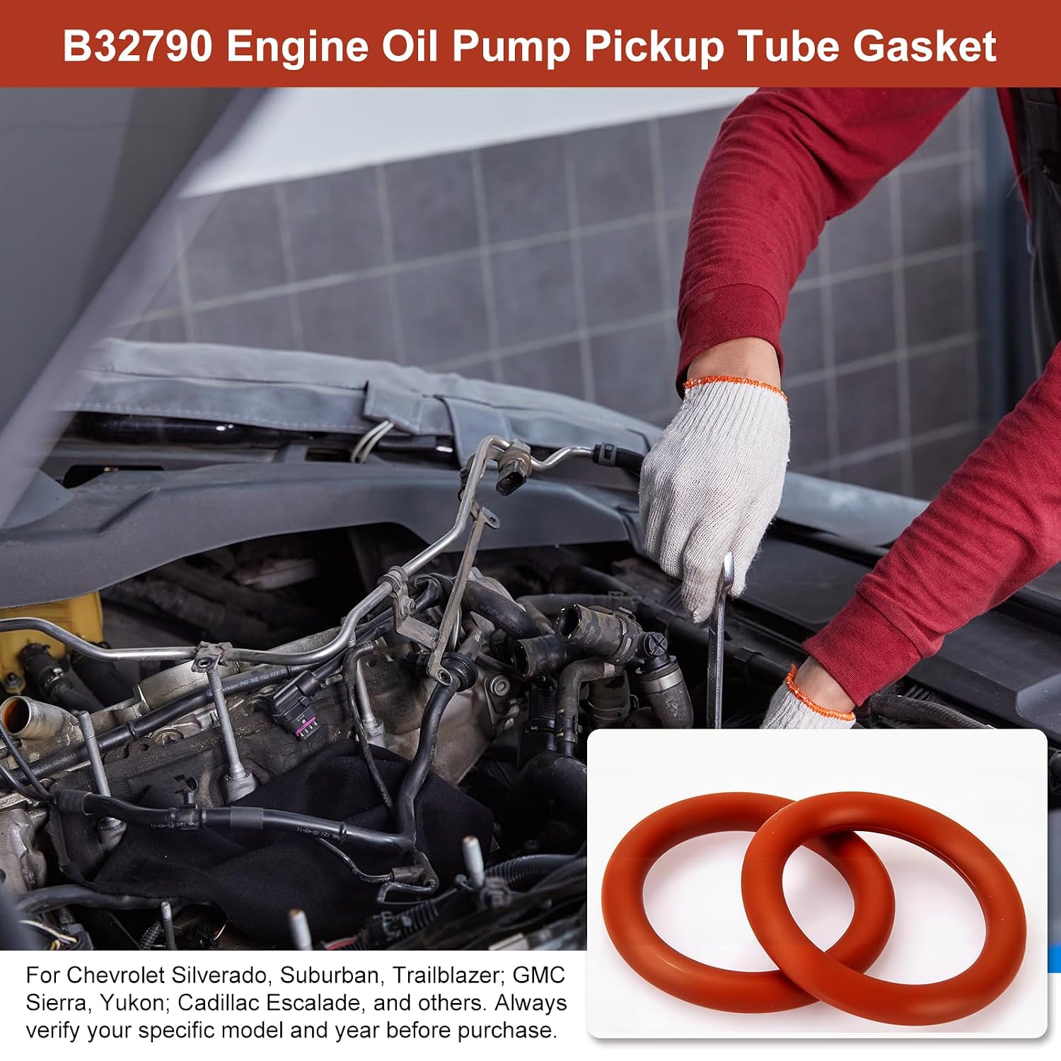 B32790 Engine Oil Pump Pickup Tube Gasket & O-Ring Seal (2PCS) - Fits Chevy Silverado Suburban, Express Tahoe, Trailblazer GMC Sierra Yukon Cadillac Escalade.