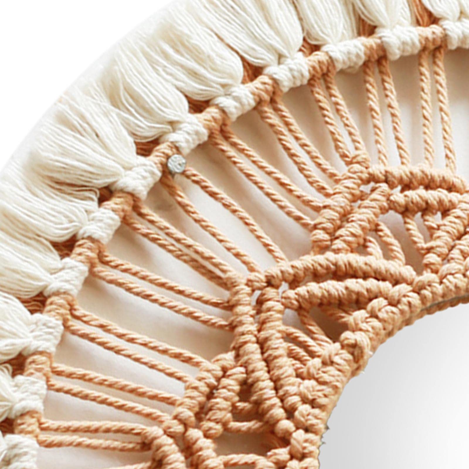 B Baosity Miroir Mural Suspendu Rond à Franges en Macramé, Style, pour La Décoration d'un Appartement, d'un Salon Ou d'une Chambre, Blanche